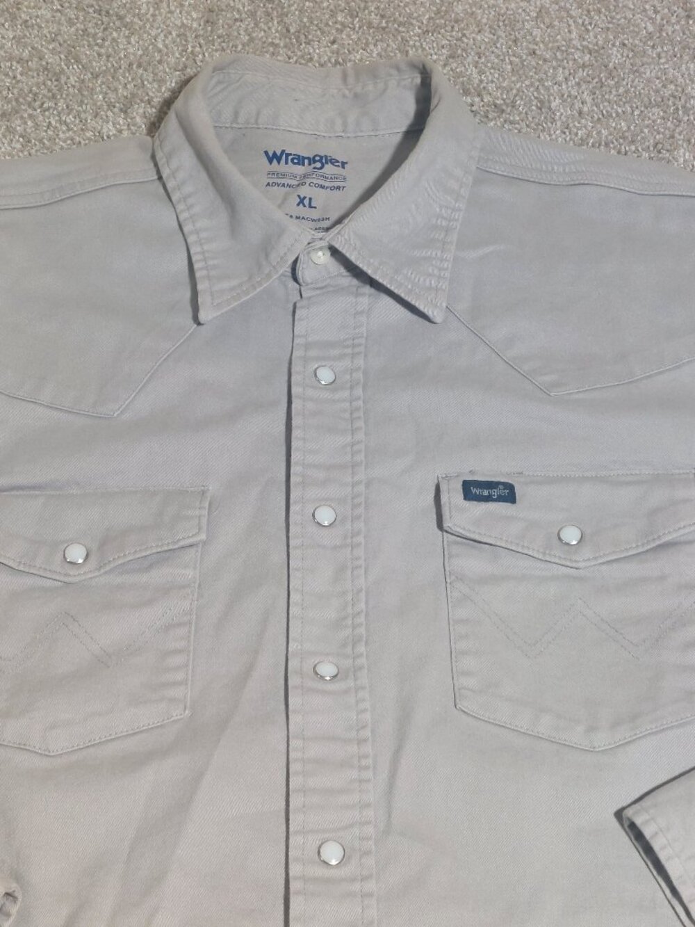 Wrangler Advanced Comfort Cowboy Cut Long Sleeve Shirt – Cement Grey Size XL